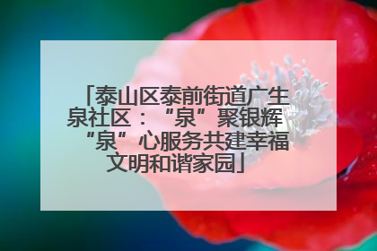 泰山区泰前街道广生泉社区：“泉”聚银辉“泉”心服务共建幸福文明和谐家园
